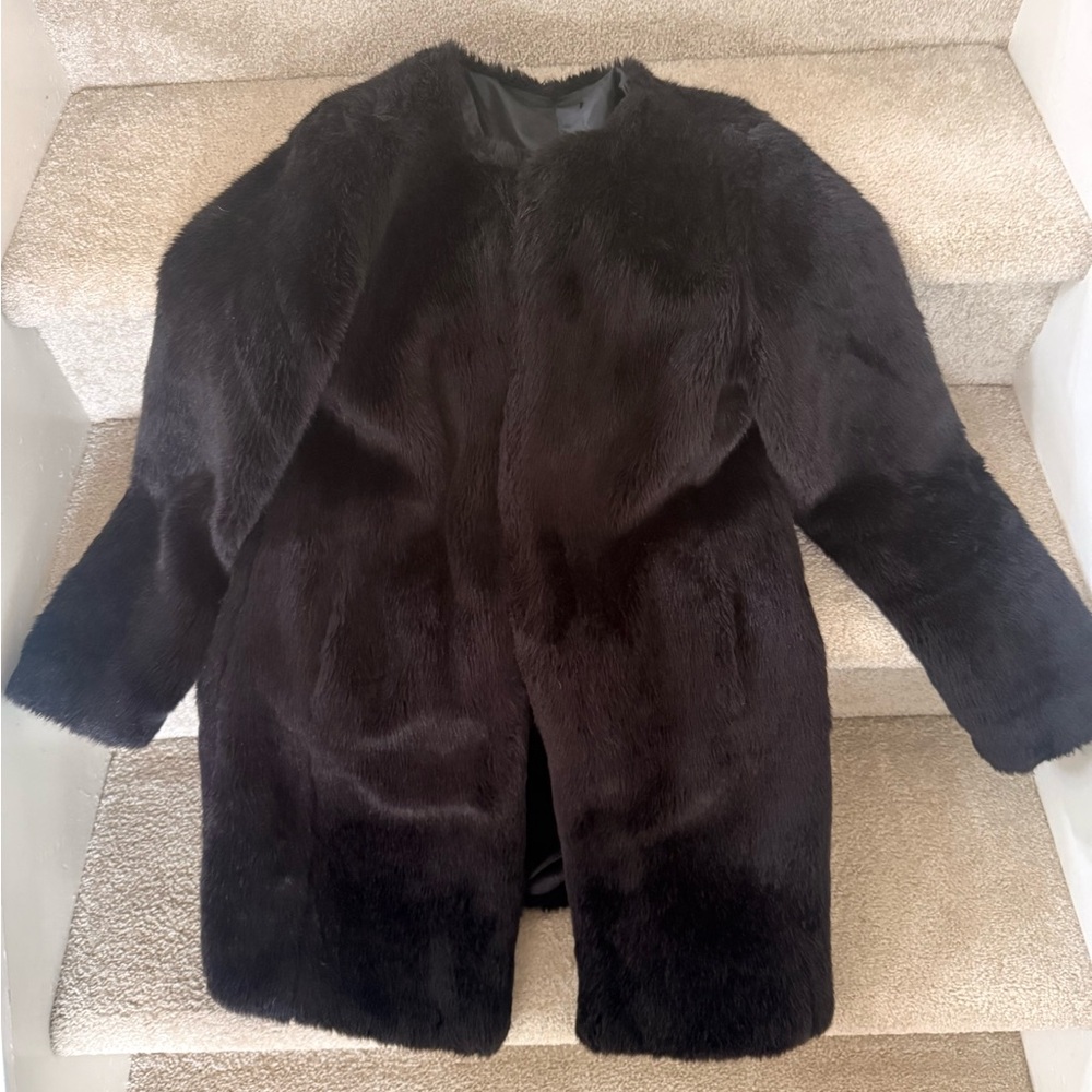 Luxurious Black Faux Fur Coat